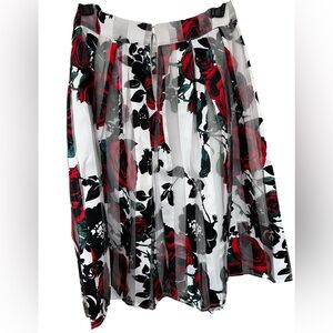 Paprika Red and Black Floral A-Line pleated Skirt